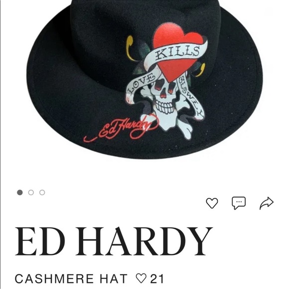 Unisex Ed Hardy by Christian Audigier Cashmere Black Hat Love Kills Slowly - Picture 2 of 8